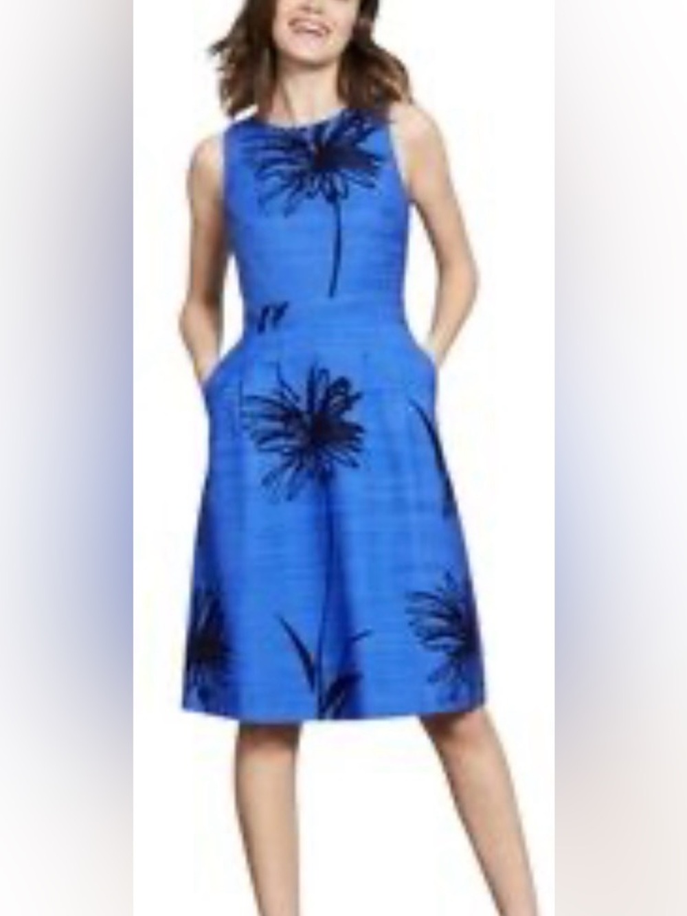 Boden Royal Blue Floral Midi Dress with Black Print- perfect size 8 - Picture 1 of 16